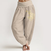 Buddha Stones Golden Dragon Print Pattern Women's Elastic Waist Harem Cotton Pants - Tan - US22，UK/AU26，EU54 (6XL) - image 11