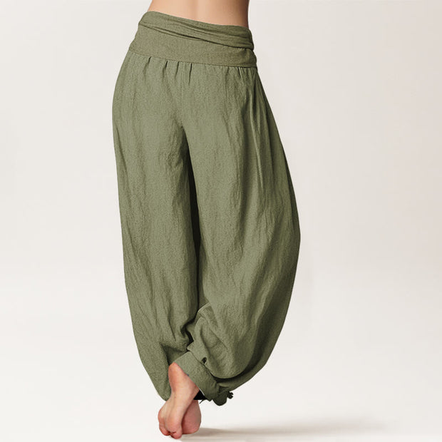 Buddha Stones Golden Dragon Print Pattern Women's Elastic Waist Harem Cotton Pants - image 16