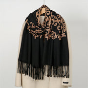 Buddha Stones Winter Black Diamond-shaped Golden Flowers Pattern Tassel Cozy Scarf Shawl - image 1