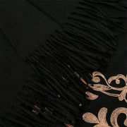 Buddha Stones Winter Black Diamond-shaped Golden Flowers Pattern Tassel Cozy Scarf Shawl - image 3