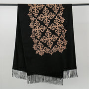 Buddha Stones Winter Black Diamond-shaped Golden Flowers Pattern Tassel Cozy Scarf Shawl - image 2