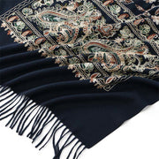 Buddha Stones Winter Brown-beige Small Flower Vine Cashew Flower Pattern Tassel Cozy Scarf Shawl - image 2