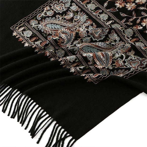 Buddha Stones Winter Brown-beige Small Flower Vine Cashew Flower Pattern Tassel Cozy Scarf Shawl - image 5