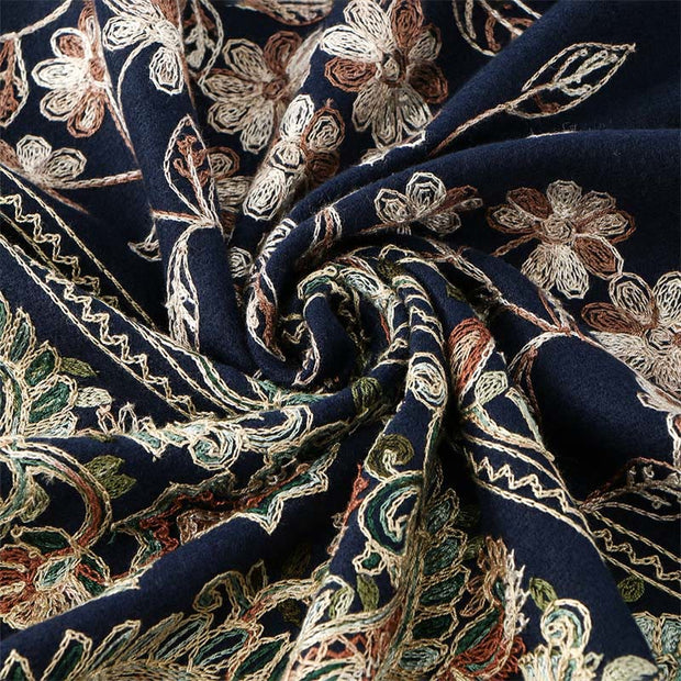 Buddha Stones Winter Brown-beige Small Flower Vine Cashew Flower Pattern Tassel Cozy Scarf Shawl - image 1
