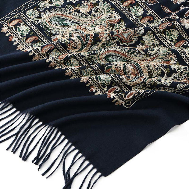 Buddha Stones Winter Brown-beige Small Flower Vine Cashew Flower Pattern Tassel Cozy Scarf Shawl - image 2