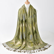 Buddha Stones Fall Cashew Flower Geometry Pattern Tassel Cozy Scarf Shawl - YellowGreen - 175*70CM - image 0