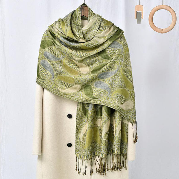 Buddha Stones Fall Cashew Flower Geometry Pattern Tassel Cozy Scarf Shawl - image 1