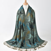 Buddha Stones Fall Cashew Flower Geometry Pattern Tassel Cozy Scarf Shawl - CadetBlue - 175*70CM - image 2