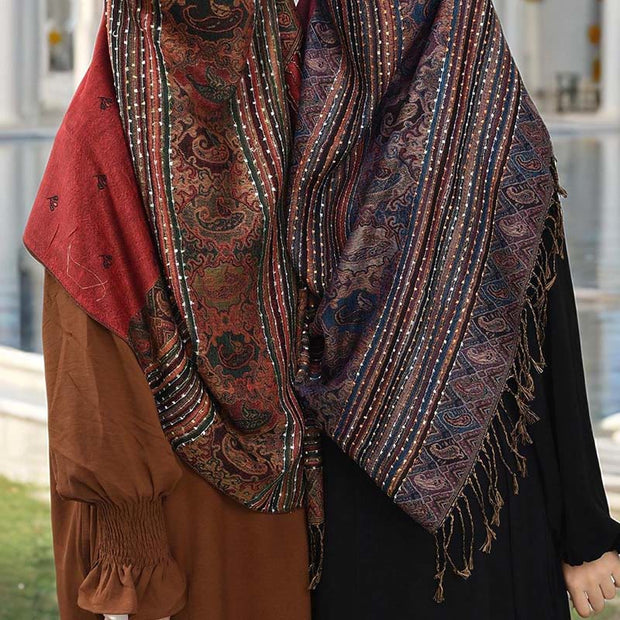 Buddha Stones Spring Cashew Flower Stripe Geometric Pattern Tassel Soft Scarf Shawl - image 6