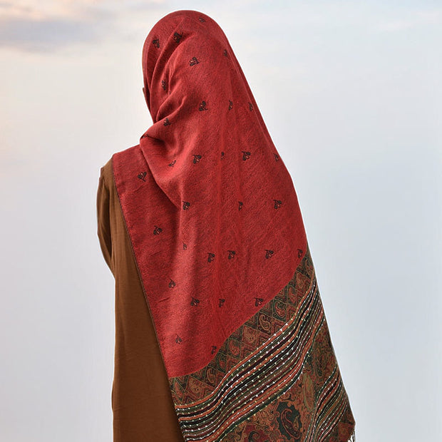 Buddha Stones Spring Cashew Flower Stripe Geometric Pattern Tassel Soft Scarf Shawl - image 2