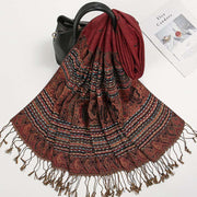 Buddha Stones Spring Cashew Flower Stripe Geometric Pattern Tassel Soft Scarf Shawl - image 1