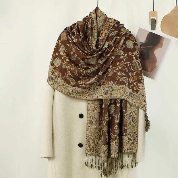 Buddha Stones Spring Cashew Flower Floral Pattern Tassel Soft Scarf Shawl - DarkGoldenrod 180*70cm - image 0