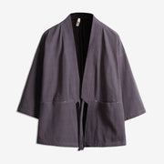 Buddha Stones Solid Color Lace-up Three Quarter Sleeve Open Front Jacket Men's Kimono - Gray - US/UK/AU48，EU58(5XL) - image 4