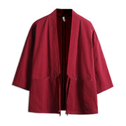 Buddha Stones Solid Color Lace-up Three Quarter Sleeve Open Front Jacket Men's Kimono - Red - US/UK/AU48，EU58(5XL) - image 6