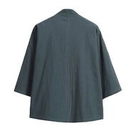 Buddha Stones White Crane Auspicious Clouds Embroidery Three Quarter Sleeve Men's Kimono - image 14