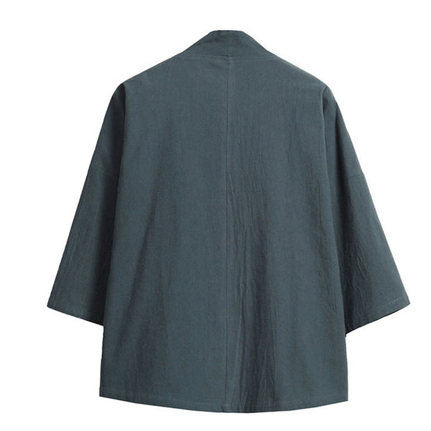 Buddha Stones White Crane Auspicious Clouds Embroidery Three Quarter Sleeve Men's Kimono - image 14