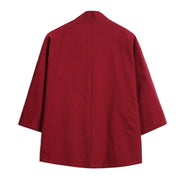 Buddha Stones White Crane Auspicious Clouds Embroidery Three Quarter Sleeve Men's Kimono - image 5