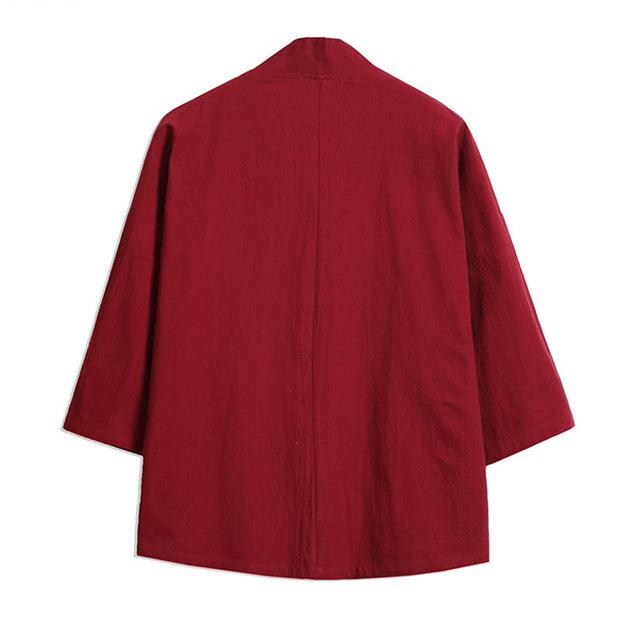Buddha Stones White Crane Auspicious Clouds Embroidery Three Quarter Sleeve Men's Kimono - image 5