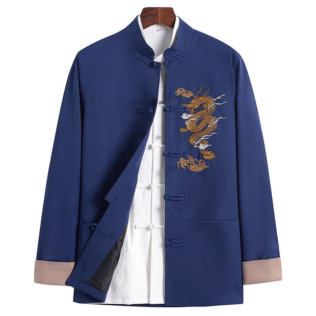 Buddha Stones Embroidery Dragon Frog-Button Desgin Long Sleeve Men's Jacket - SteelBlue - US/UK/AU44，EU54 (4XL) - image 14