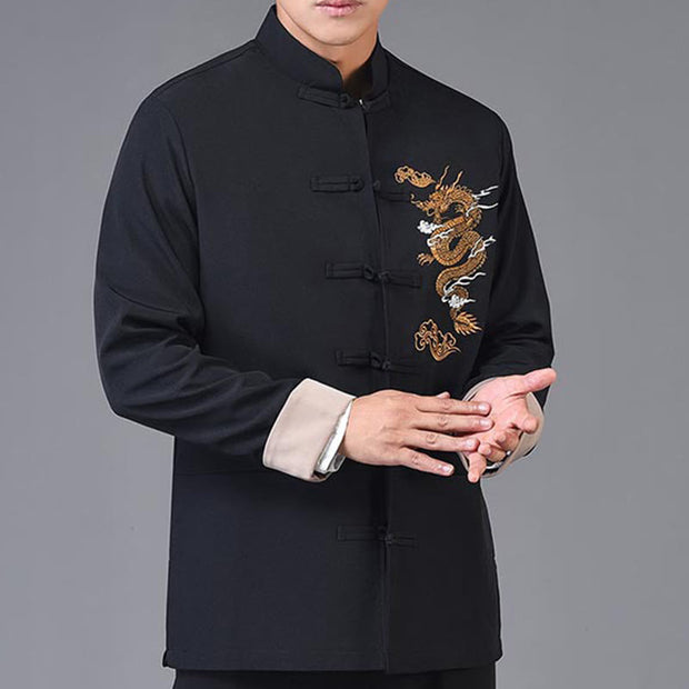 Buddha Stones Embroidery Dragon Frog-Button Desgin Long Sleeve Men's Jacket - image 13
