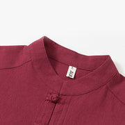 Buddha Stones 2Pcs Plain Men's Frog-Button Long Sleeve Cotton Shirt Pants Set With Pockets - image 4