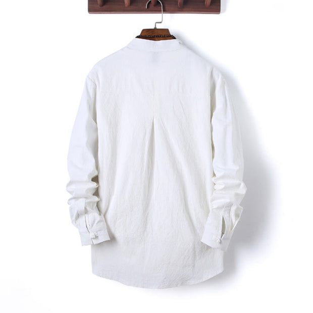 Buddha Stones 2Pcs Solid Color Men's Frog-Button Long Sleeve Cotton Shirt Pants Set With Pockets - image 12