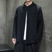 Buddha Stones Spring Men's Solid Color Buttons Design Long Sleeve Shirt - image 2