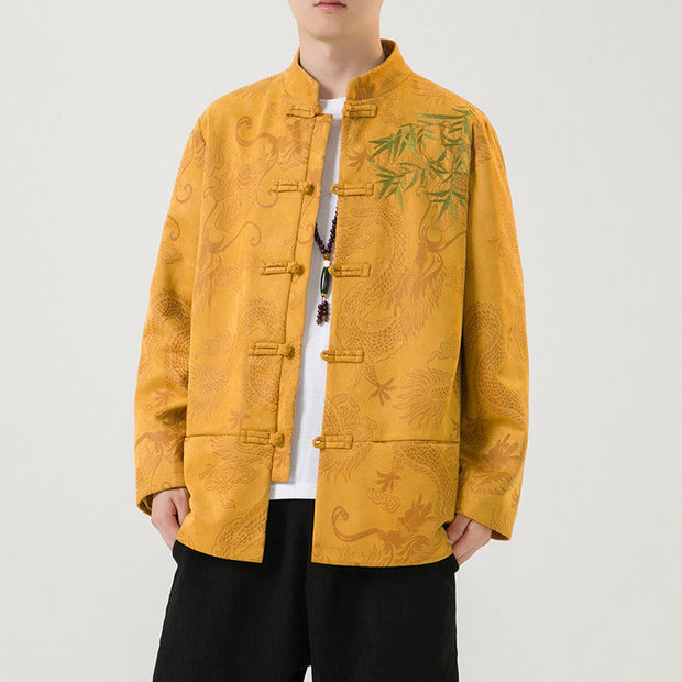 Buddha Stones Bamboo Dragon Frog-Button Desgin Long Sleeve Men's Jacket - image 14