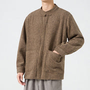 Buddha Stones Solid Color Frog-Button Long Sleeve Men's Cotton Corduroy Jacket With Pockets - image 6