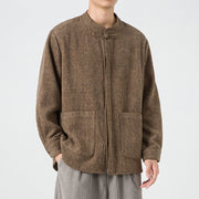 Buddha Stones Solid Color Frog-Button Long Sleeve Men's Cotton Corduroy Jacket With Pockets - image 2