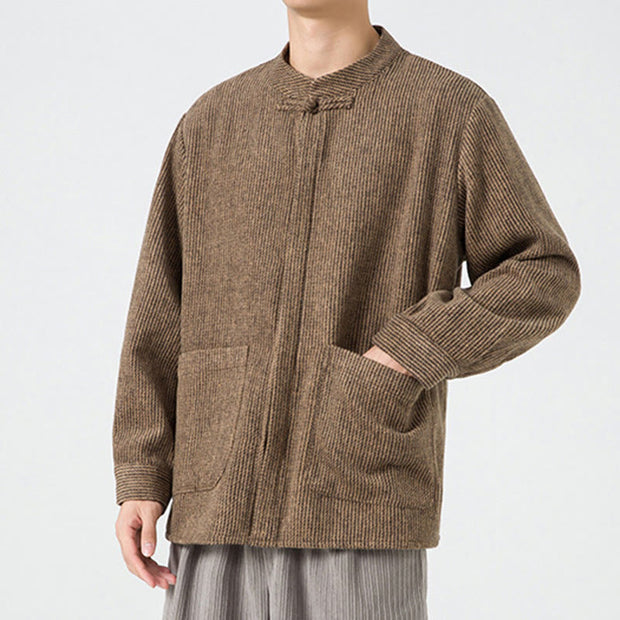 Buddha Stones Solid Color Frog-Button Long Sleeve Men's Cotton Corduroy Jacket With Pockets - image 6