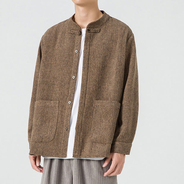 Buddha Stones Solid Color Frog-Button Long Sleeve Men's Cotton Corduroy Jacket With Pockets - image 5