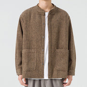 Buddha Stones Solid Color Frog-Button Long Sleeve Men's Cotton Corduroy Jacket With Pockets - Tan - US/UK/AU48，EU58(5XL) - image 0