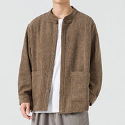Buddha Stones Solid Color Frog-Button Long Sleeve Men's Cotton Corduroy Jacket With Pockets - image 3
