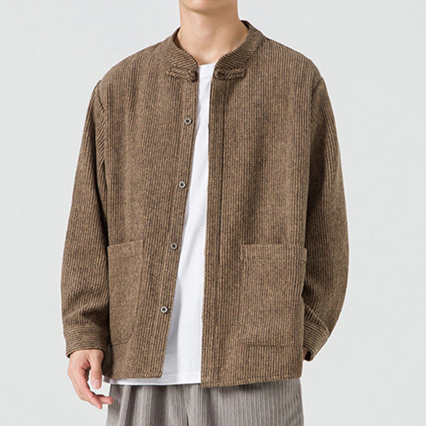 Buddha Stones Solid Color Frog-Button Long Sleeve Men's Cotton Corduroy Jacket With Pockets - image 3