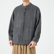 Buddha Stones Solid Color Frog-Button Long Sleeve Men's Cotton Corduroy Jacket With Pockets - image 16