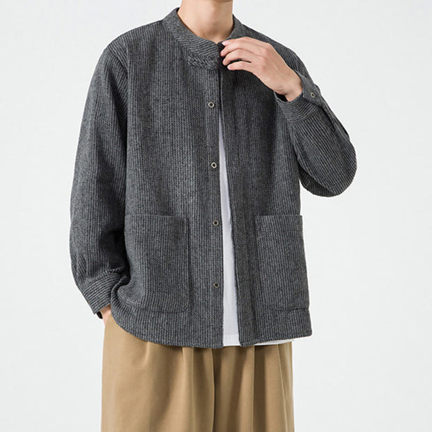 Buddha Stones Solid Color Frog-Button Long Sleeve Men's Cotton Corduroy Jacket With Pockets - image 18