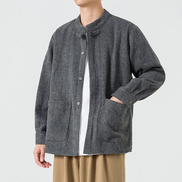 Buddha Stones Solid Color Frog-Button Long Sleeve Men's Cotton Corduroy Jacket With Pockets - image 17