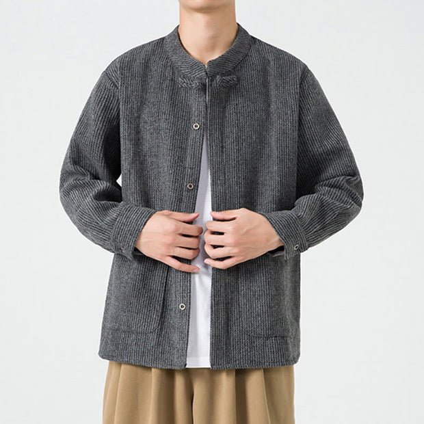 Buddha Stones Solid Color Frog-Button Long Sleeve Men's Cotton Corduroy Jacket With Pockets - image 12