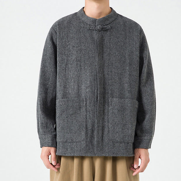 Buddha Stones Solid Color Frog-Button Long Sleeve Men's Cotton Corduroy Jacket With Pockets - image 15