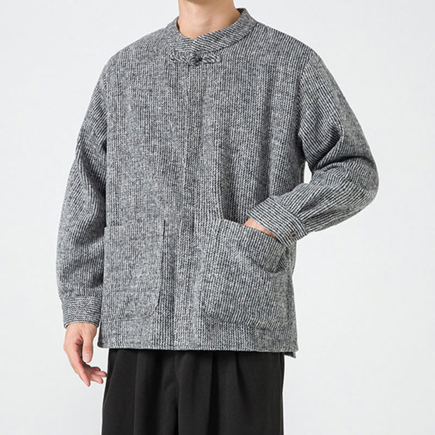 Buddha Stones Solid Color Frog-Button Long Sleeve Men's Cotton Corduroy Jacket With Pockets - image 23