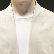 Buddha Stones Solid Auspicious Clouds Open Front Long Sleeve Jacket Men's Cotton Kimono - image 5