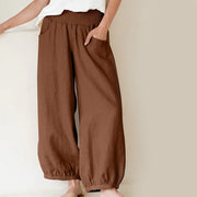 Buddha Stones Plain Color Women's Wide Leg Pants With Pockets - Peru - US12，UK/AU16，EU44 (2XL) - image 6