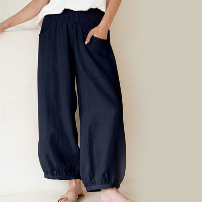 Buddha Stones Plain Color Women's Wide Leg Pants With Pockets - SteelBlue - US12，UK/AU16，EU44 (2XL) - image 0