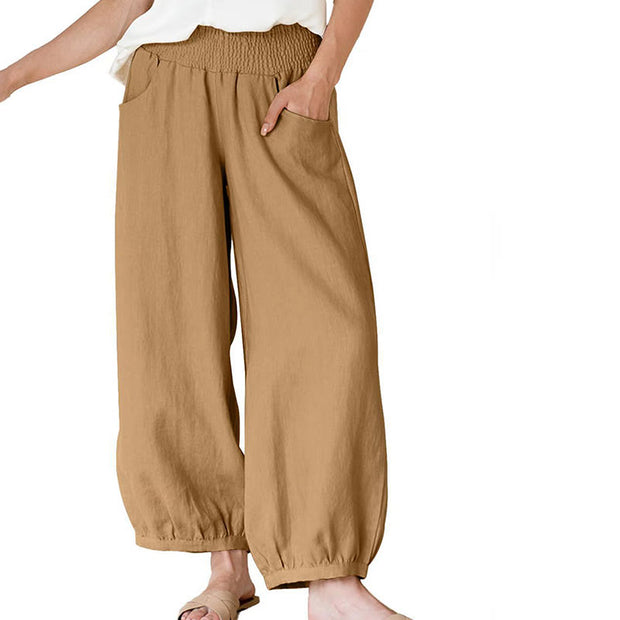 Buddha Stones Plain Color Women's Wide Leg Pants With Pockets - SandyBrown - US12，UK/AU16，EU44 (2XL) - image 10