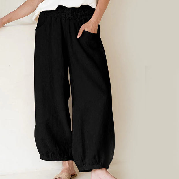 Buddha Stones Plain Color Women's Wide Leg Pants With Pockets - Black - US12，UK/AU16，EU44 (2XL) - image 2