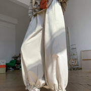Buddha Stones Plain Color Drawstring Women's Bud Pants With Pockets - White - US6，UK/AU10，EU38 (XL) - image 5
