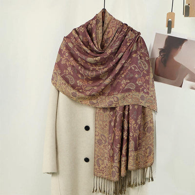 Buddha Stones Spring Pale Purple Cashew Flower Vine Pattern Tassel Soft Scarf Shawl - Plum 180*70cm - image 0