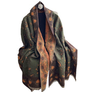 Buddha Stones Thickened Winter Paisley Flowers Vines Pattern Soft Scarf Shawl - Chocolate - 185x65cm - image 1