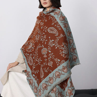Buddha Stones Thickened Winter Paisley Flowers Vines Pattern Soft Scarf Shawl - image 0